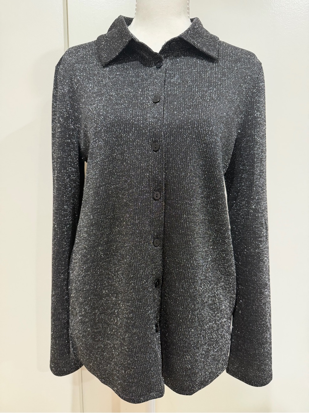 Mango Sparkle Button-Up Top in Black Silver